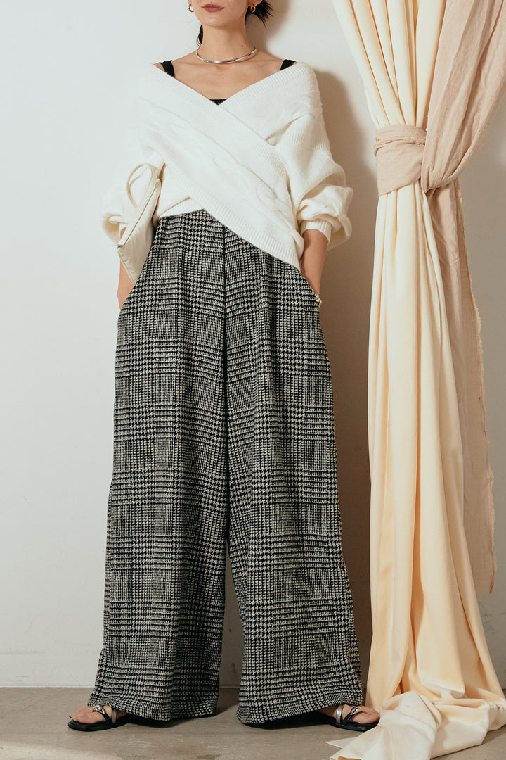 [SET]ケーブルカシュクールニットトップス+前後2wayグレンチェック柄スカーチョサロペット(2set)