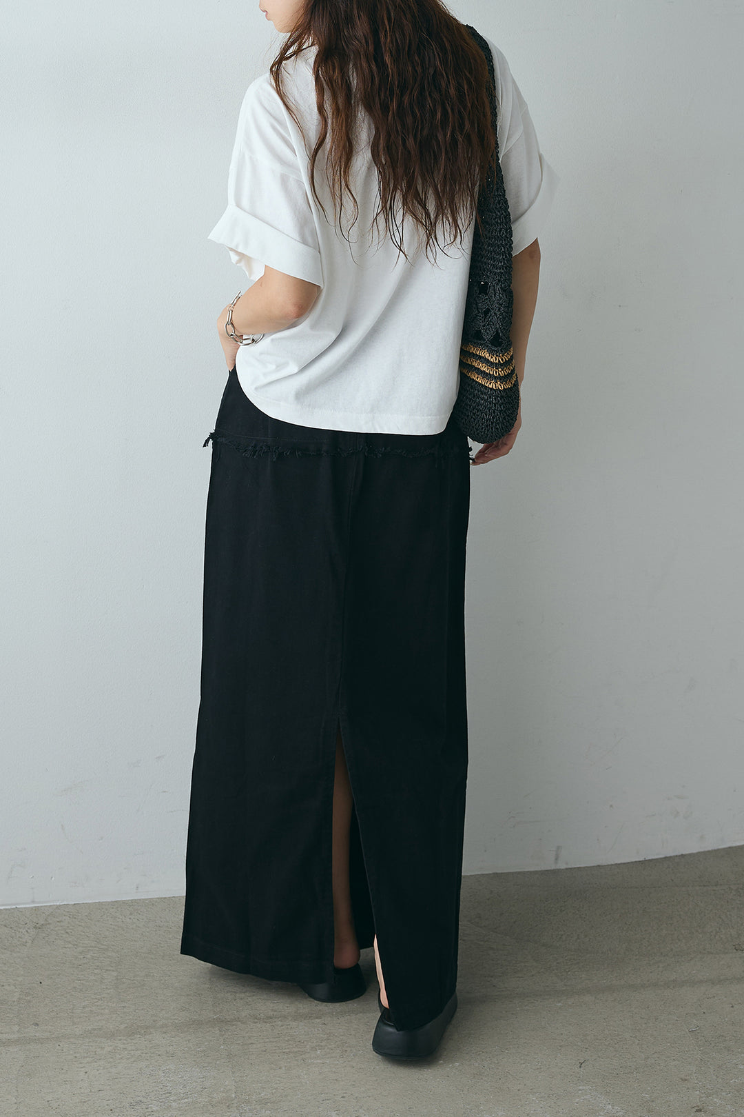 [SET]ニュアンス箔プリントTシャツ+レイヤードデザインワイドスカート(2set)