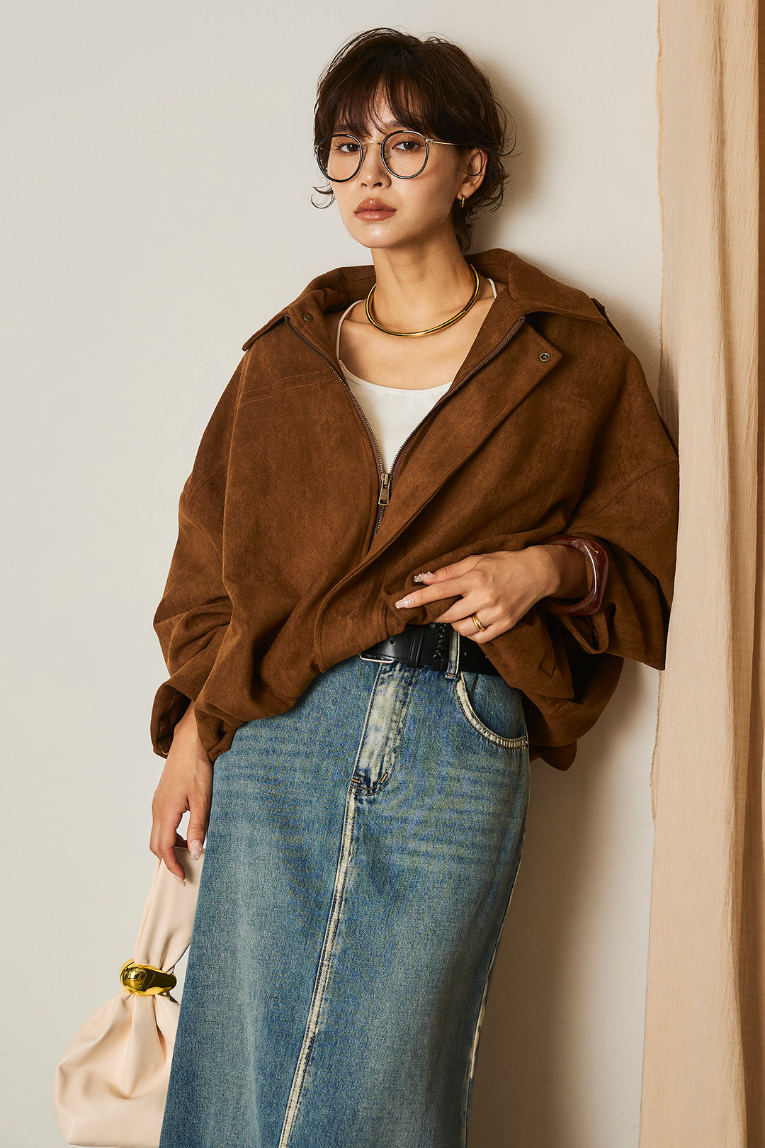 【即納】バルーンシルエットフェイクスエードブルゾン