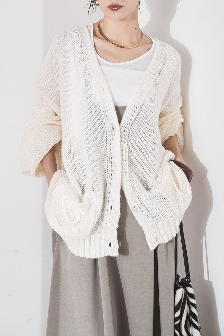 [SET]コード刺繍リラックスニットカーディガン+フレアリラックスキャミワンピース(2set)