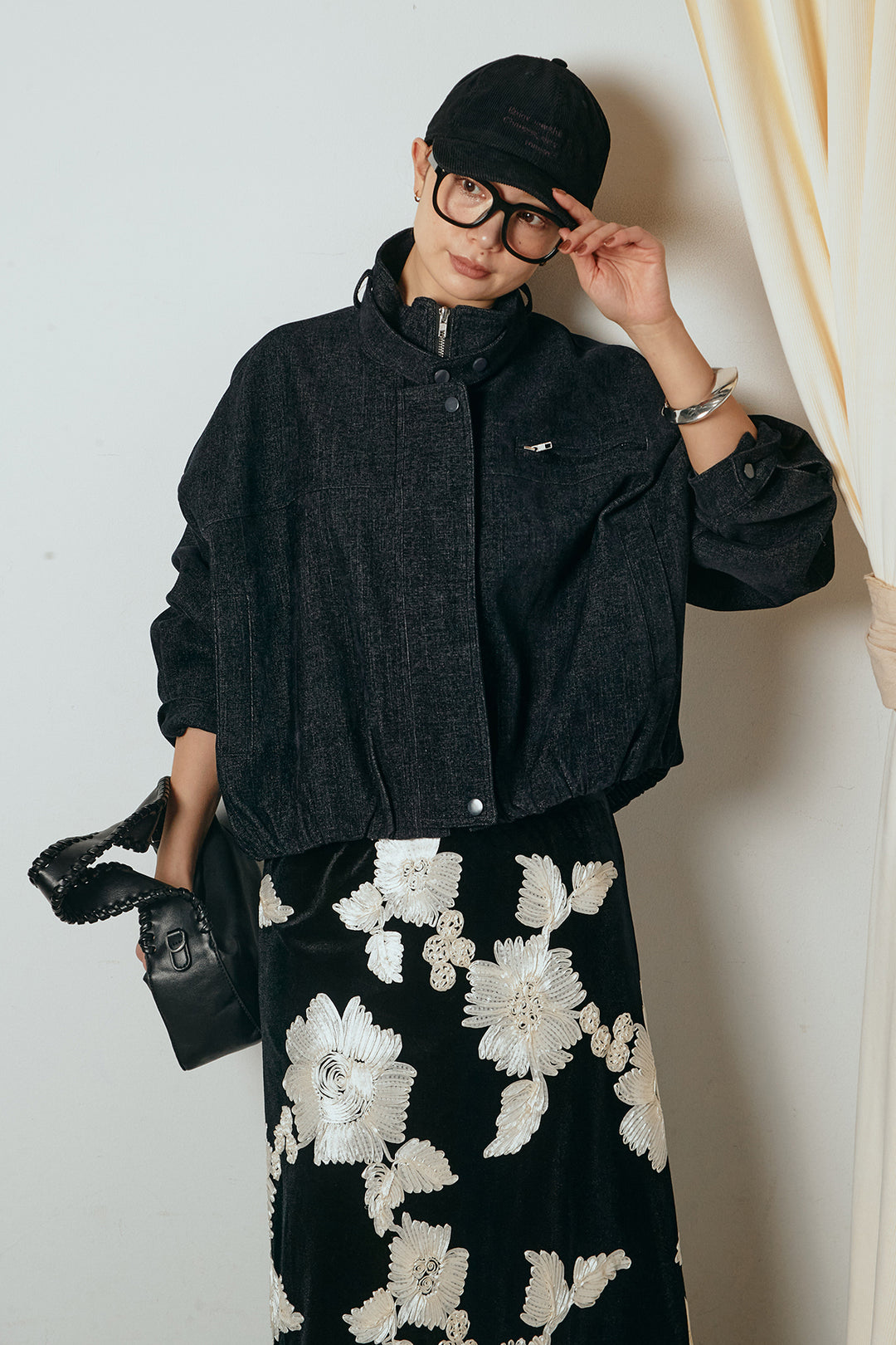 デニム調ハイネックブルゾン