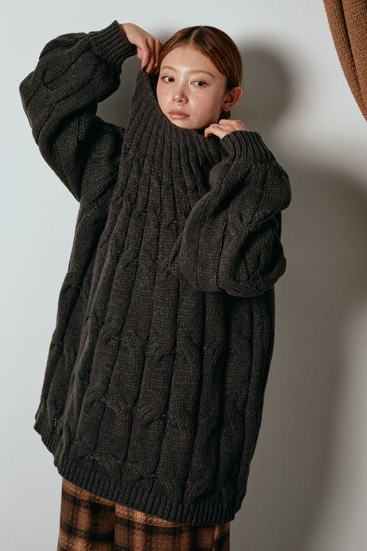 求心柄ニットトップス/コーヒー