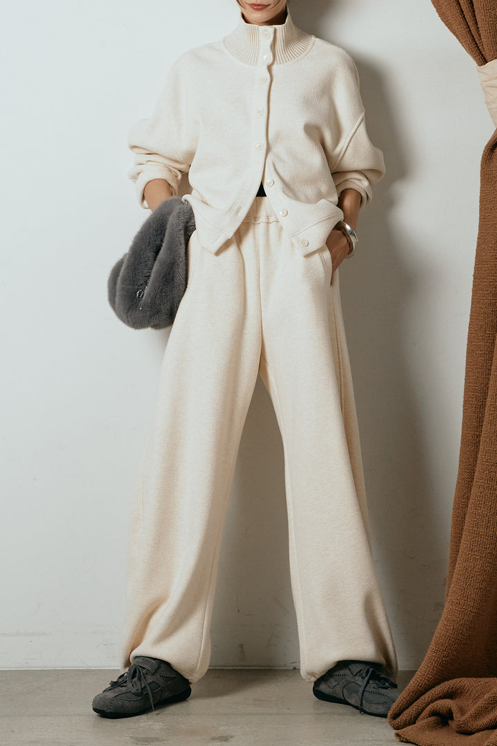 [SET]リブスタンドネックボタントップスSETUP