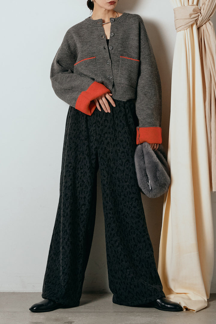 [SET]アルパカタッチダブルフェイスカーディガン+レオパードジャガードニットパンツ(2set)