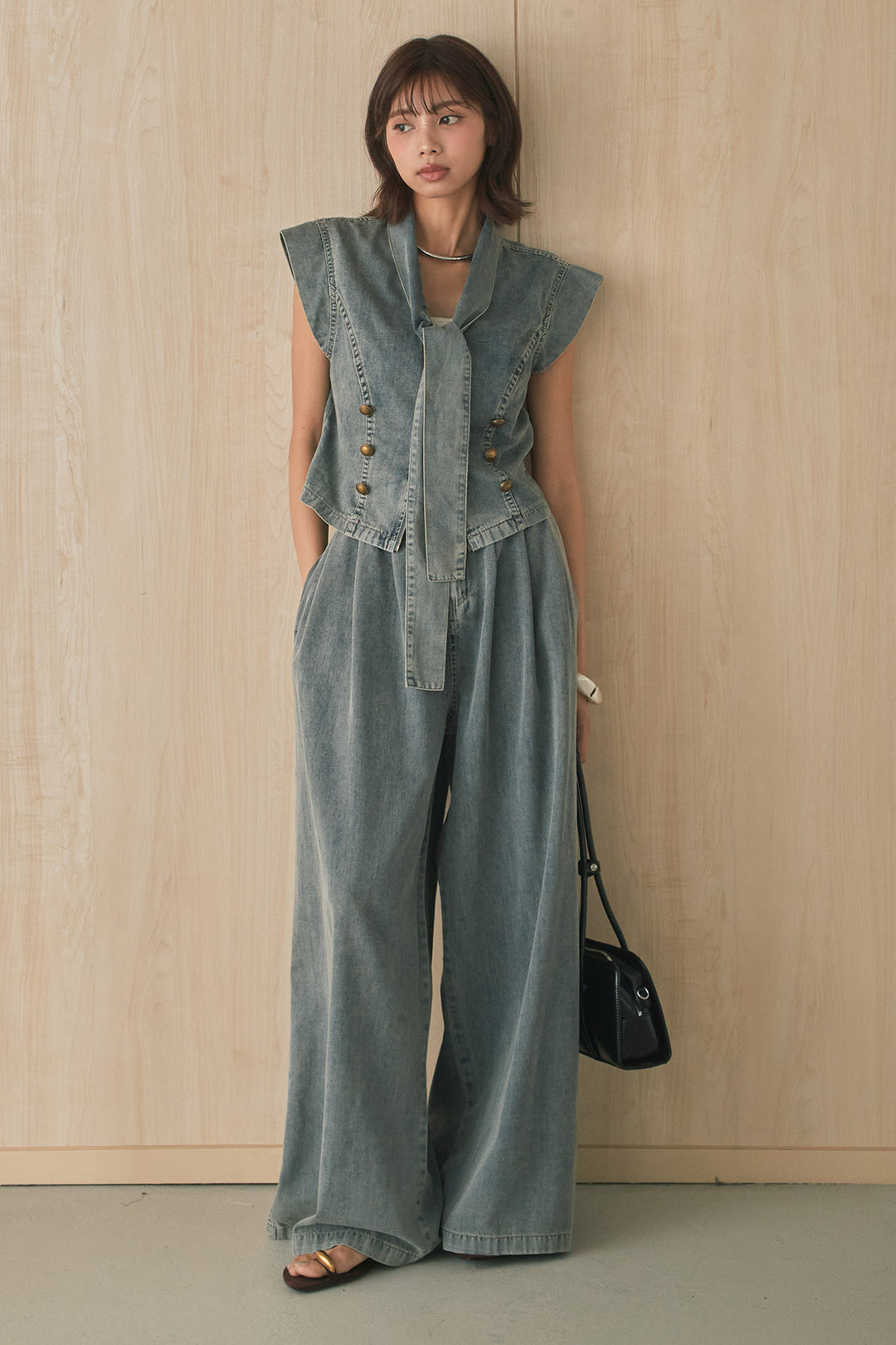 [SET]ネック紐付きデニムベストSETUP