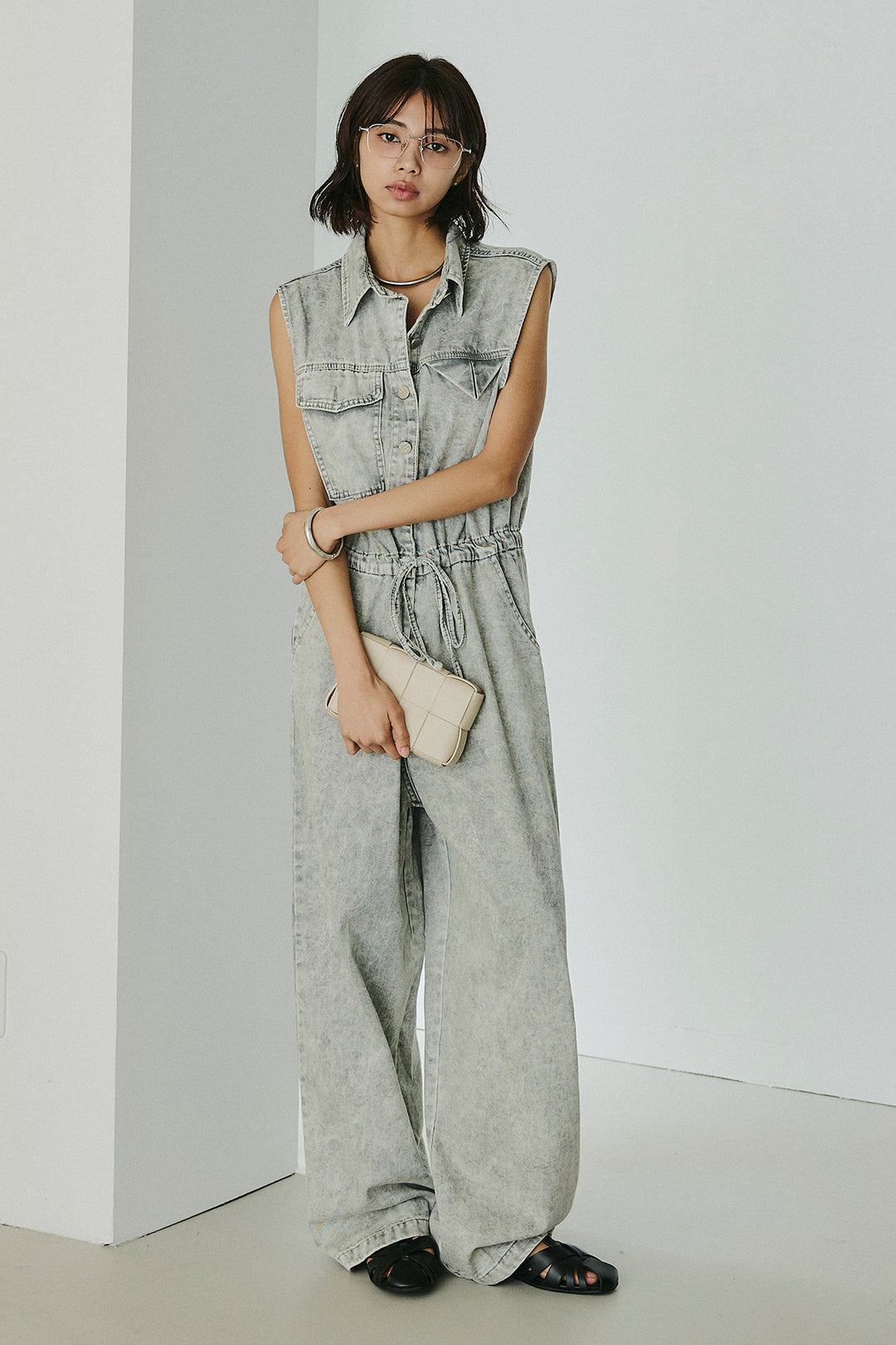 [SET]ケミカルデニムノースリロンパース