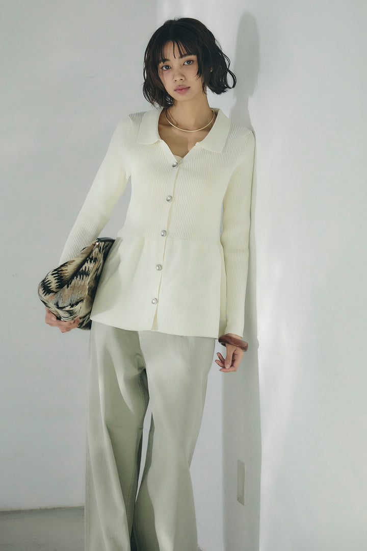 [SET]スキッパーペプラムニット+ウエスト裁ち切りデニムワイドパンツ(2set)