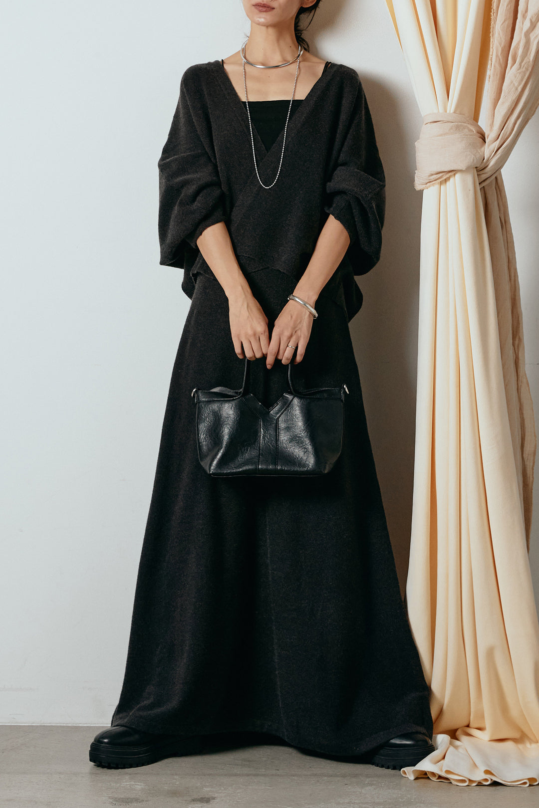 [SET]カシュクールニットカーディガン+ニットロングスカート(2set)