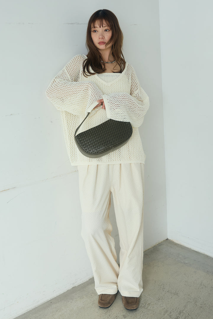 [SET]メッシュ編みビスチェセットVネックプルオーバー+シアサッカーイージーパンツ(2set)