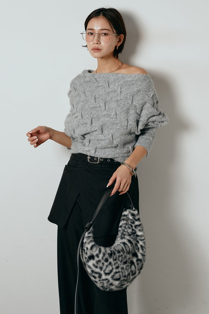 [SET]ボートネックニットトップス+ベルト付きウエストデザインパンツ(2set)