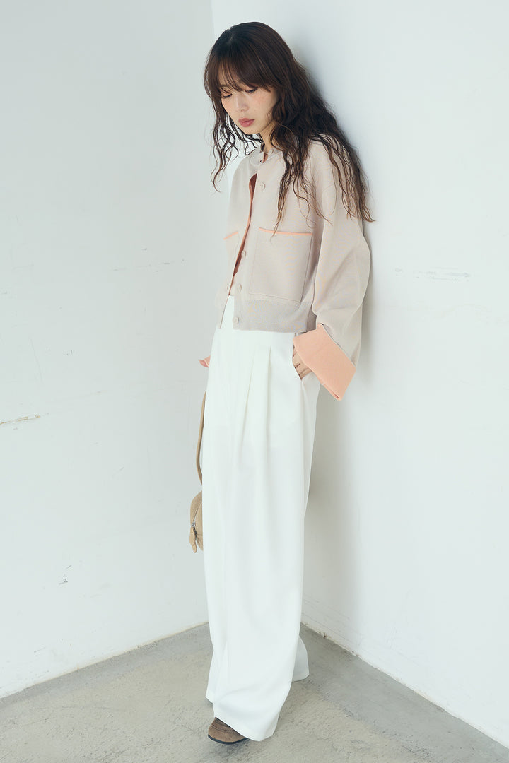 [SET]レーヨンポリダブルフェイスカーディガン+サイドベルトタック入りスラックス(2set)