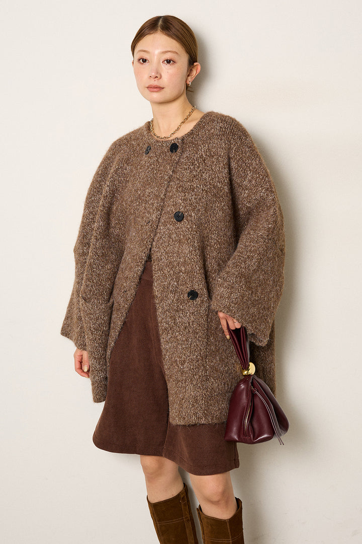 [SET]アシンメトリーボタンニットカーディガン+リラックスコーデュロイハーフパンツ(2set)