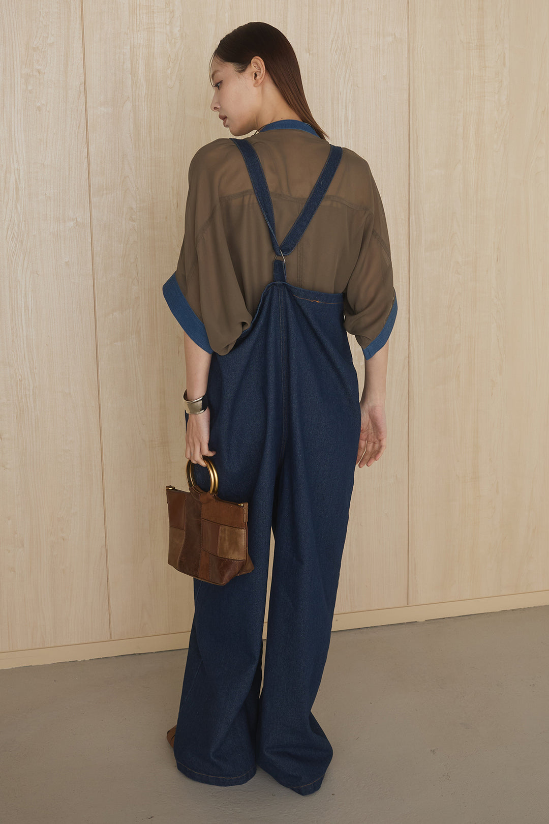 [SET]デニムライクビッグツーポケシアーシャツ+フロントボタンデニムサロペット(2set)