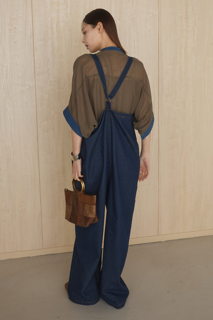 [SET]デニムライクビッグツーポケシアーシャツ+フロントボタンデニムサロペット(2set)