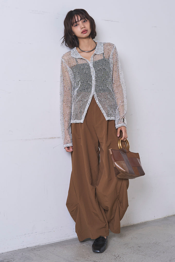 [SET]ネップメッシュポロ襟カーディガン+ドライタフタタックバレルパンツ(2set)