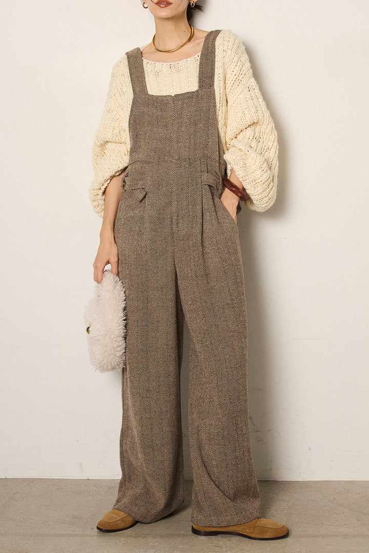 [SET]チャンキースラブニットクロップドプルオーバー+クラシックヘリンボーンサロペット(2set)