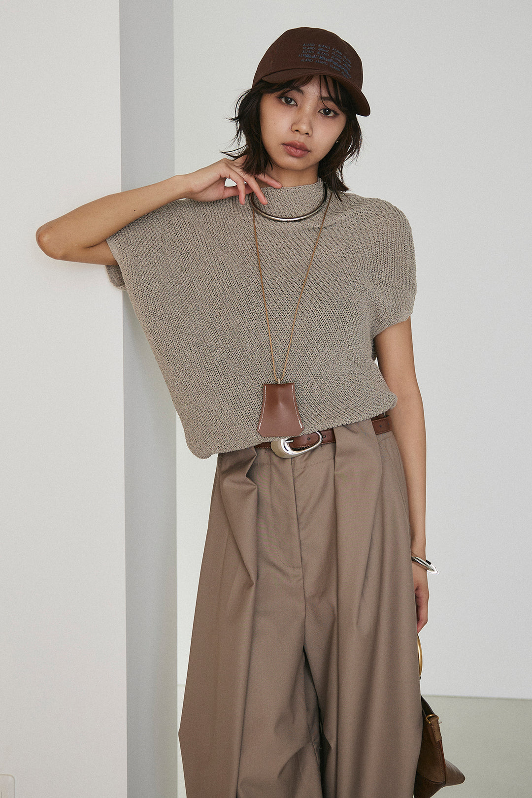 [SET]フレンチリブニットプルオーバー+ベルトループワイドパンツ(2set)