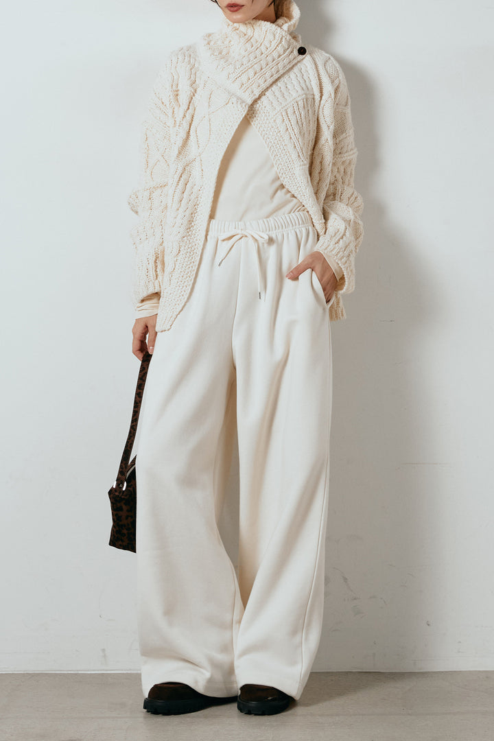 [SET]ビッグカラーケーブル編みニットトップス+裏起毛スウェットワイドパンツ(2set)