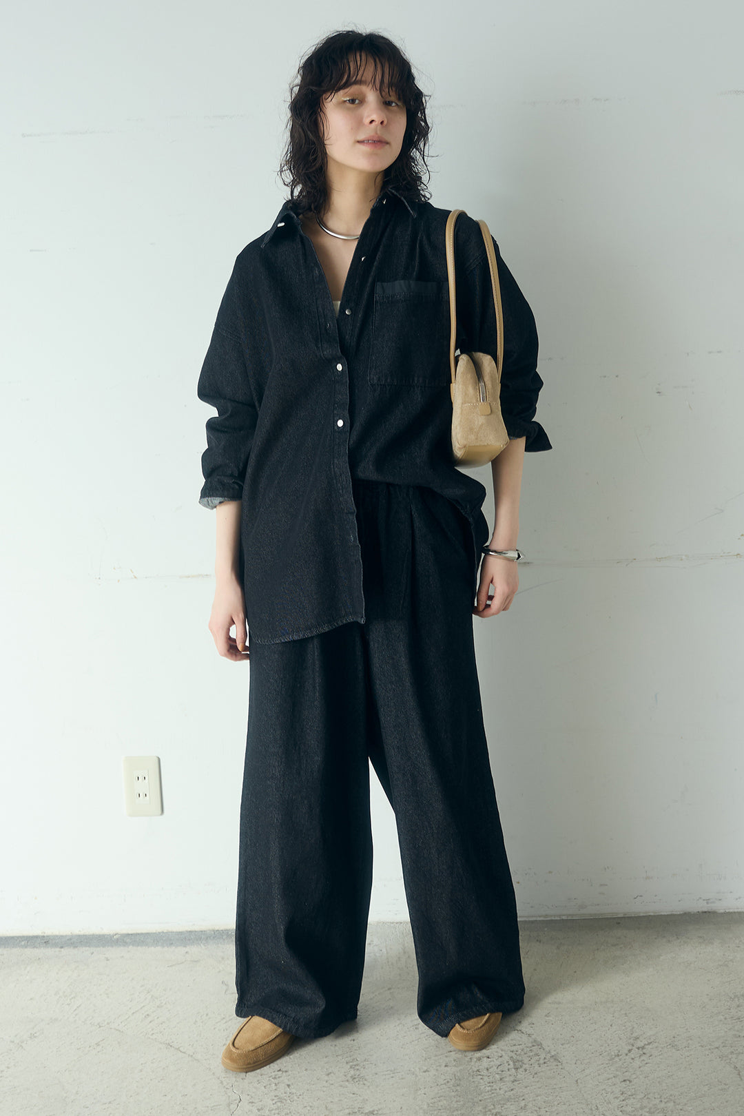 [SET]ライトオンスデニムシャツ+ライトオンスデニムルーズパンツ(2set)