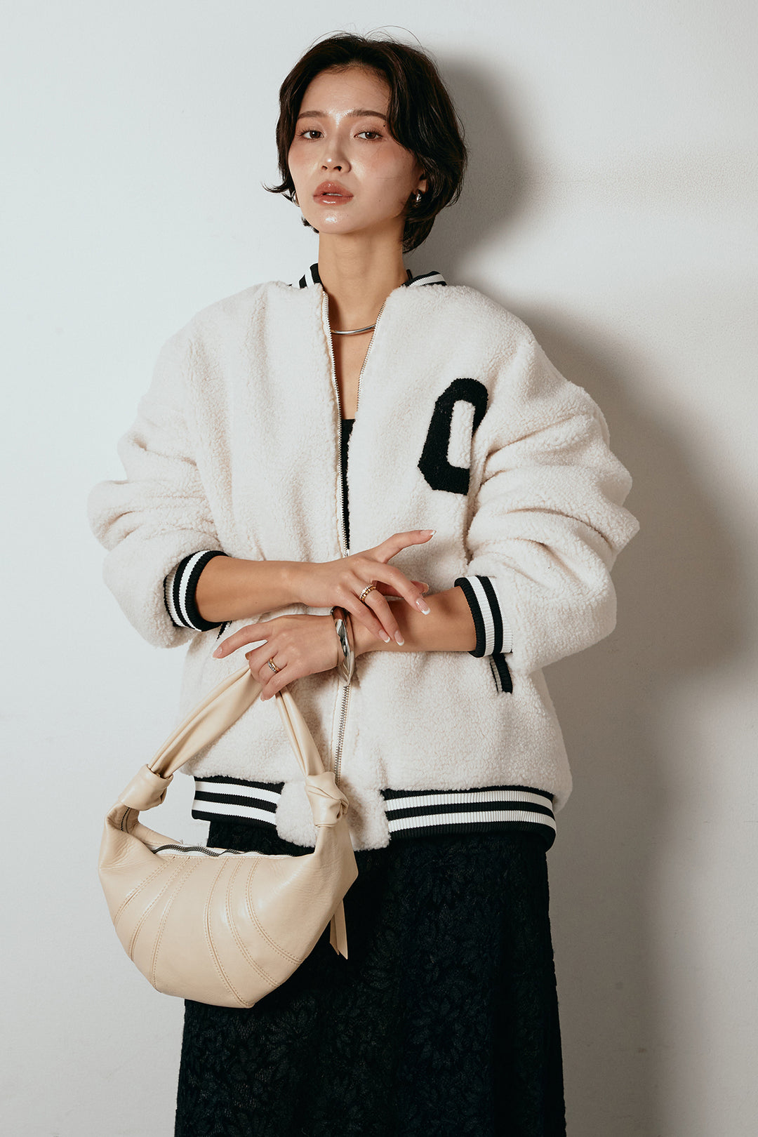 [SET]ロゴスタジャンボアブルゾン+花柄刺繍ベロアフレアスカート(2set)