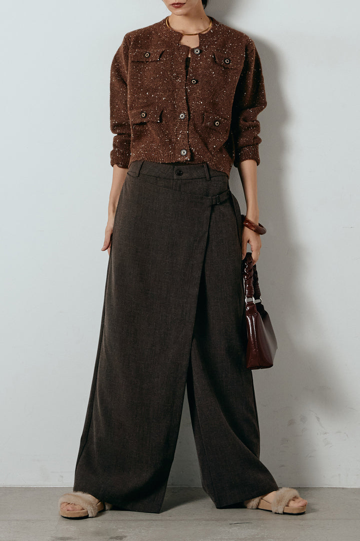 [SET]ネップニットカーディガン+ラップ巻きワイドスラックス(2set)