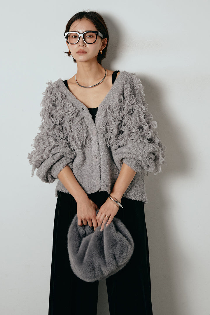 [SET]ループ編みVネックニットカーディガン+ベロアサスペンダー付きパンツ(2set)