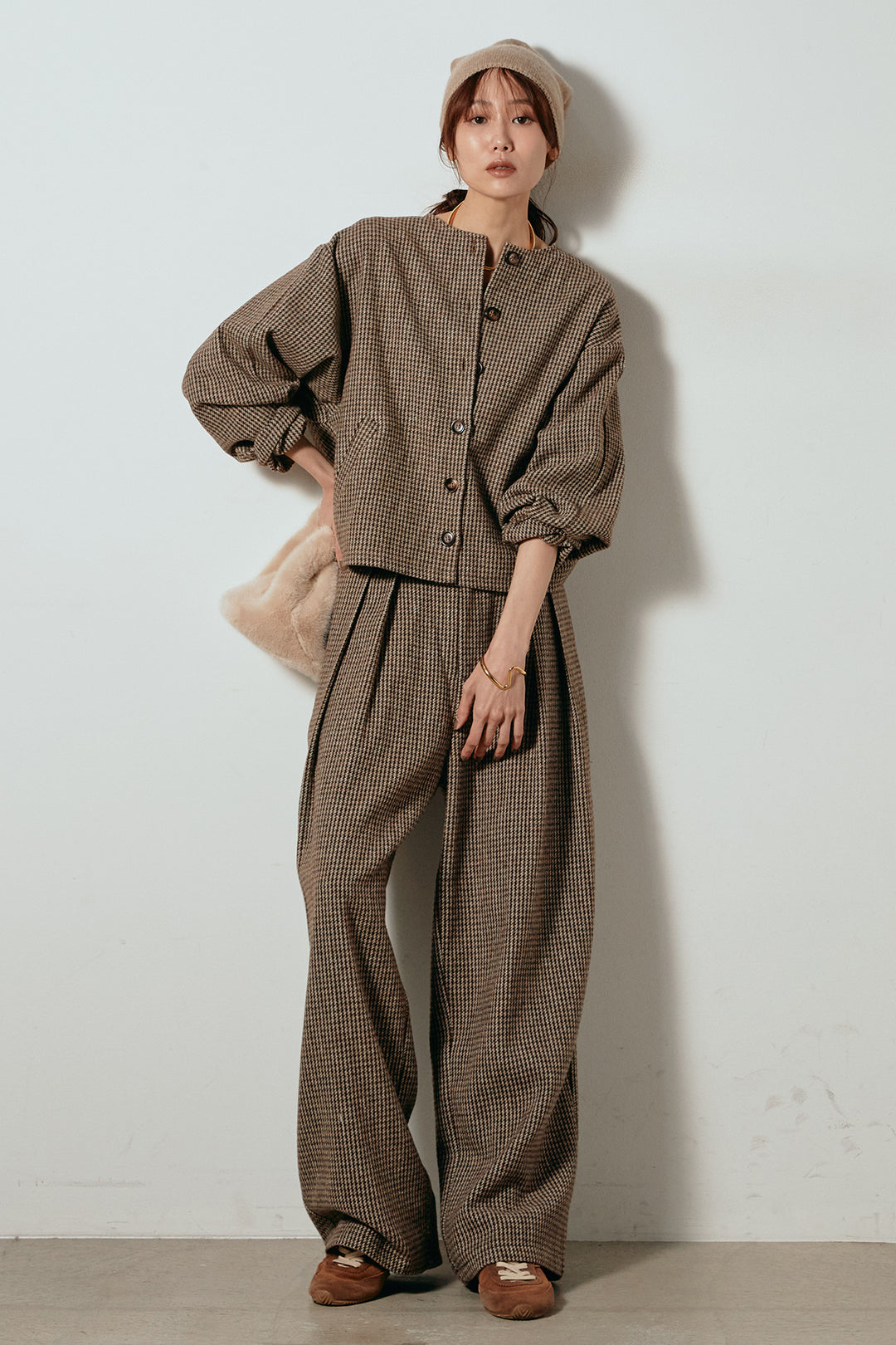 [SET]ノーカラーガンクラブチェックジャケット+ガンクラブチェックタックパンツ(2set)