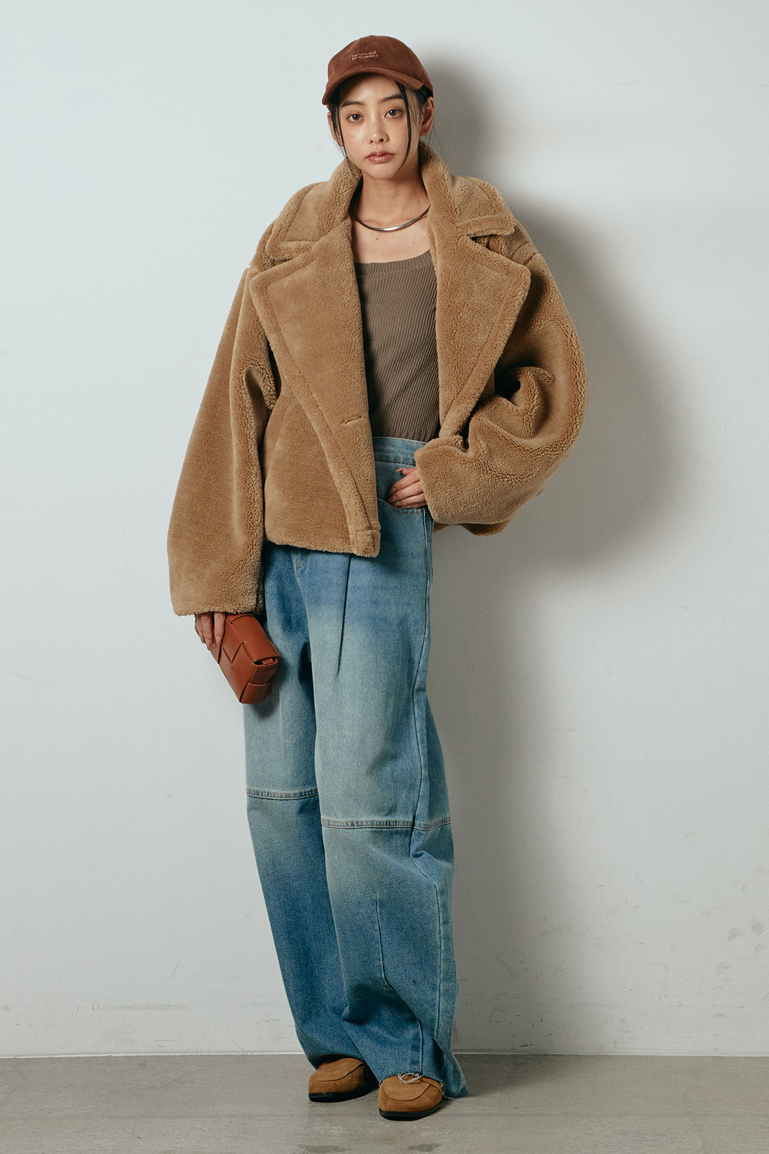 【2月中旬発送】
[SET]テディボアショートジャケット+加工デニムタックコクーンワイドパンツ(2set)