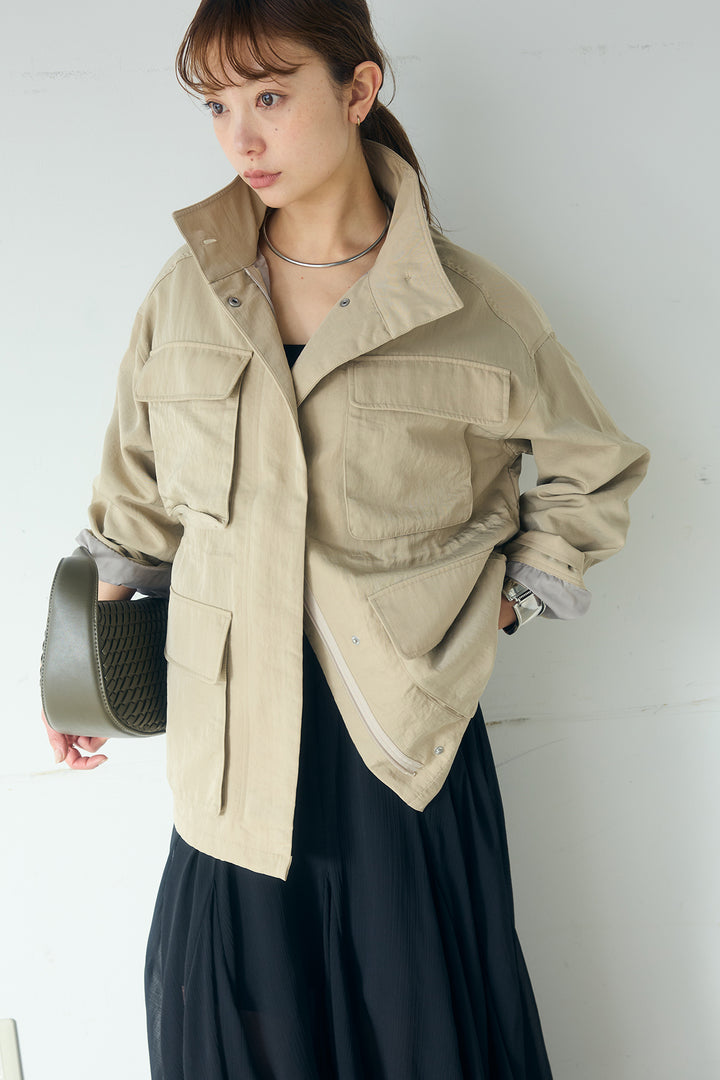 [SET]ナイロンツイルフィールドジャケット+シアーフリルキャミワンピース(2set)