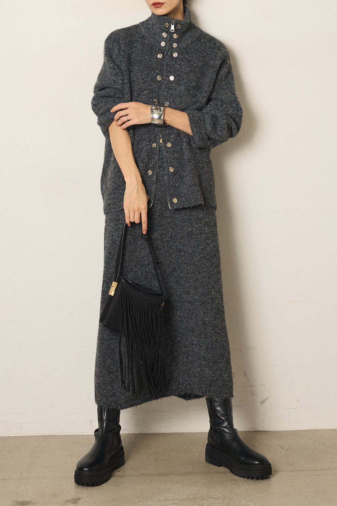 [SET]ハイネックメタルプレートニットスカートSETUP