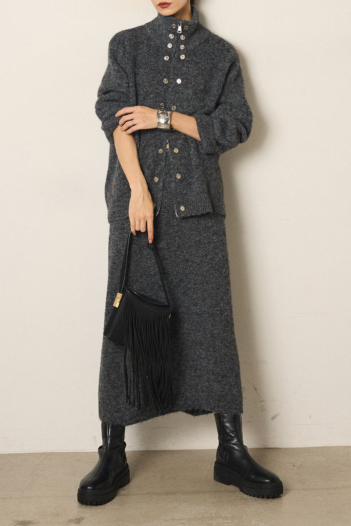 [SET]ハイネックメタルプレートニットスカートSETUP