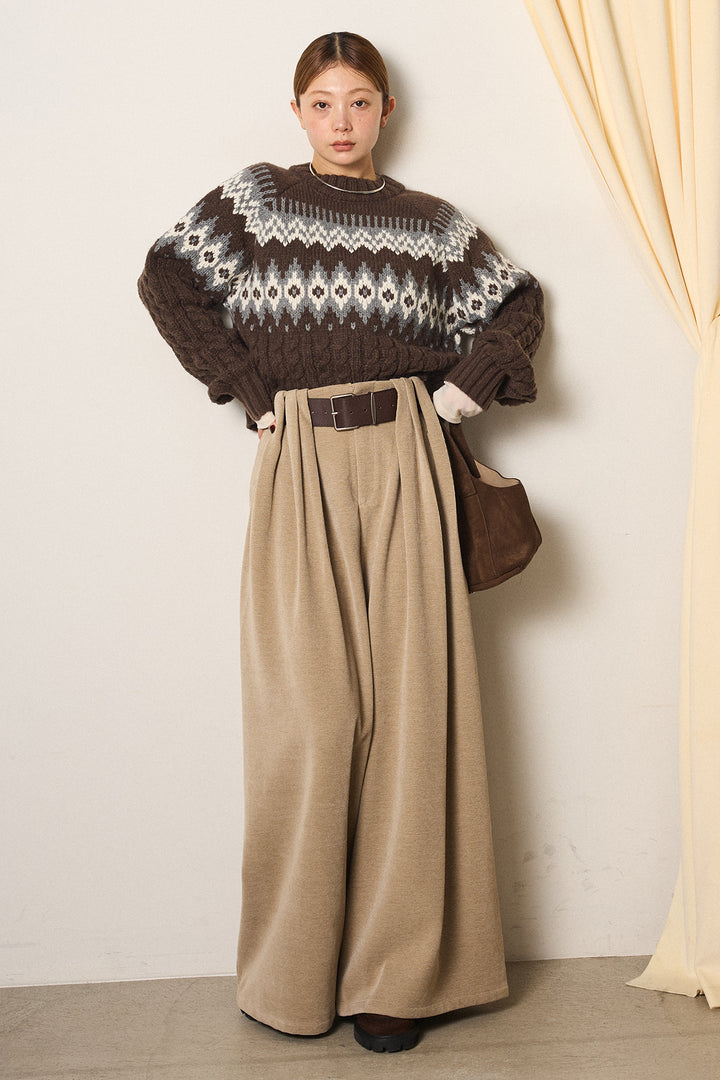 [SET]2WAY求心柄ジャガードショートカーディガン+ベルトループコーデュロイワイドパンツ(2set)