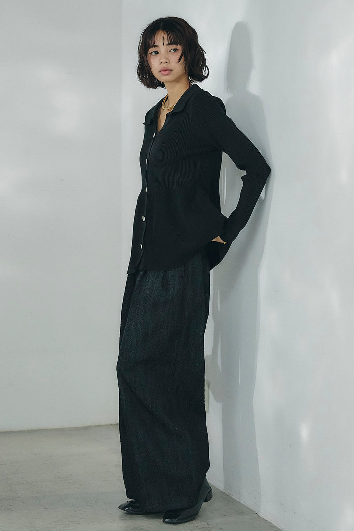 [SET]スキッパーペプラムニット+デニムライクヘリンボーンタックパンツ(2set)