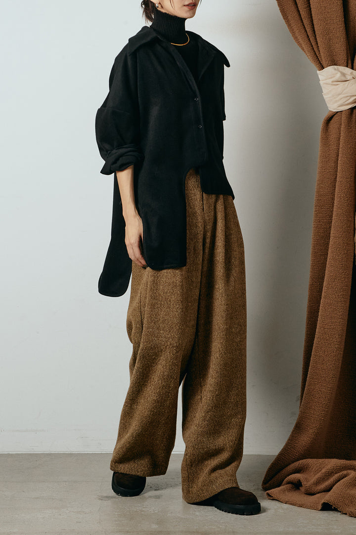 [SET]裾アシンメトリーデザインシャツ+タックツイードワイドパンツ(2set)