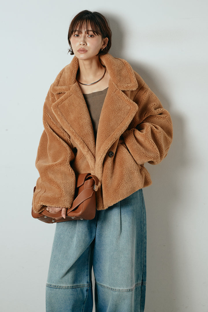 【2月中旬発送】
[SET]テディボアショートジャケット+加工デニムタックコクーンワイドパンツ(2set)