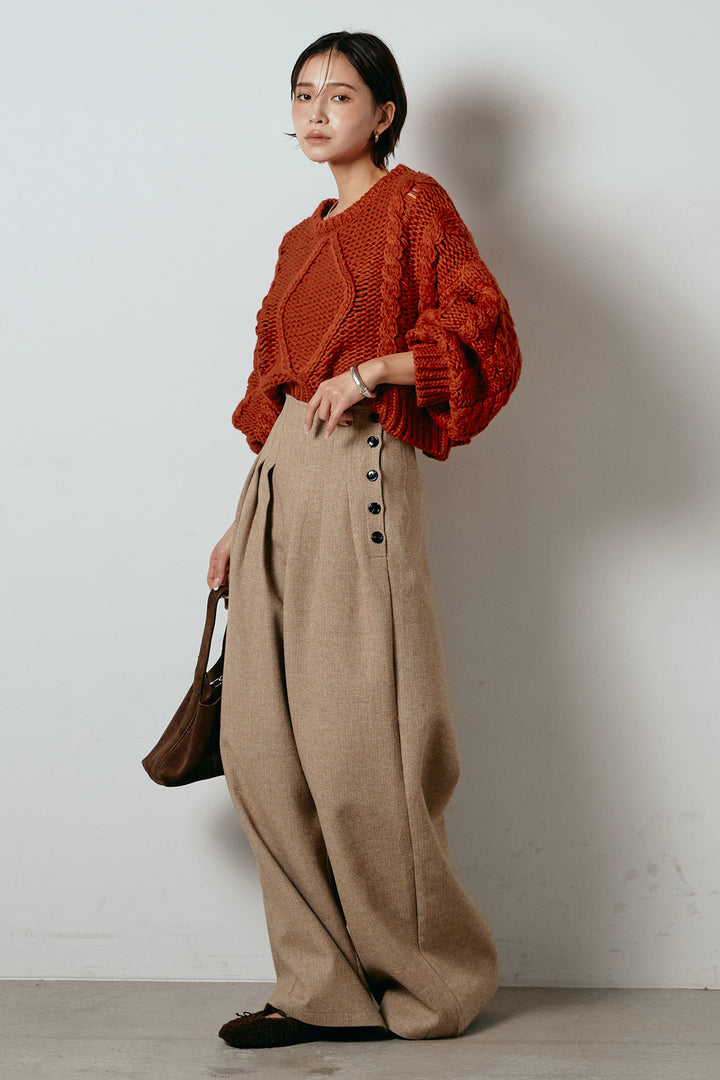 [SET]ロービングケーブルショート丈プルオーバー+サイドボタンツイードタックパンツ(2set)