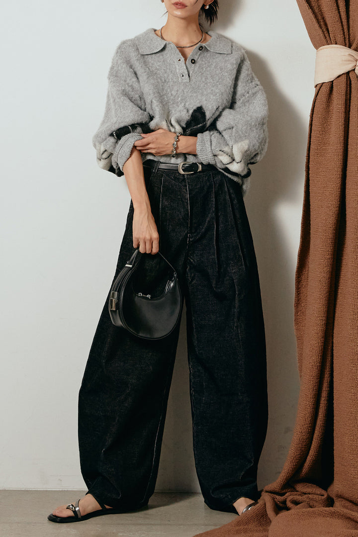 [SET]アーガイル柄ポロニットトップス+フロントタック入りコーデュロイパンツ(2set)