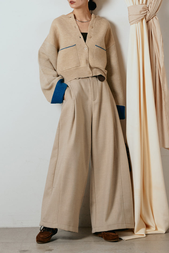 [SET]アルパカタッチダブルフェイスカーディガン+ポーチベルト付きカーブパンツ(2set)