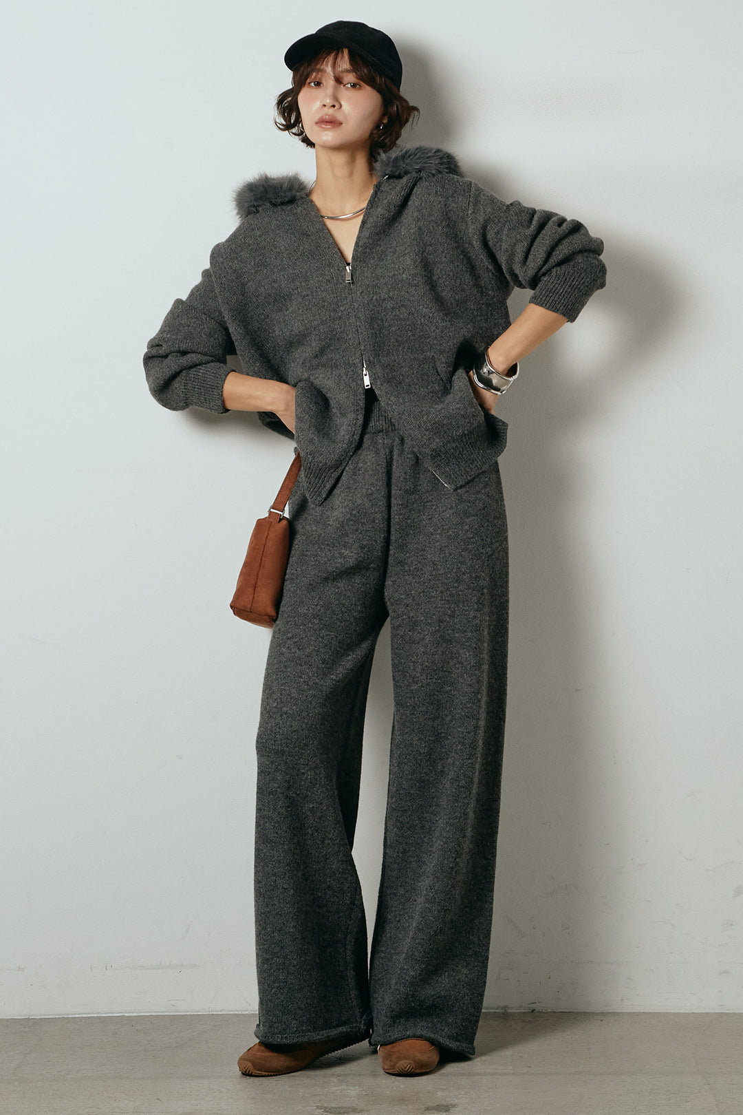 【着回しセット】[SET]ファー付きフーディーニットSETUP+ビッグカラーダブルジップニットSETUP(2set)