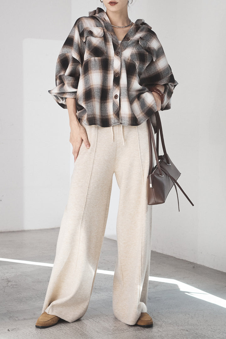 [SET]オンブレーチェックビッグシルエットCPOシャツ+センターラインニットパンツ(2set)