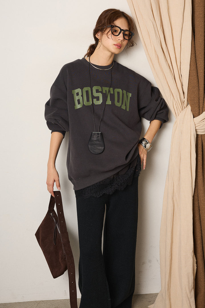 [SET]ロゴデザインルーズスウェット+ワイドリブニットイージーパンツ(2set)