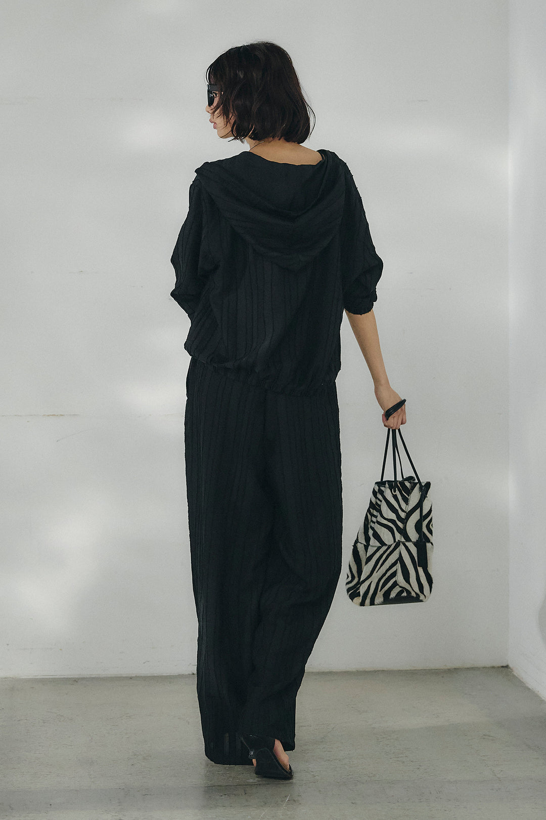 [SET]ストライプジャガードフードシャツ+ストライプジャガードロングイージーパンツ(2set)