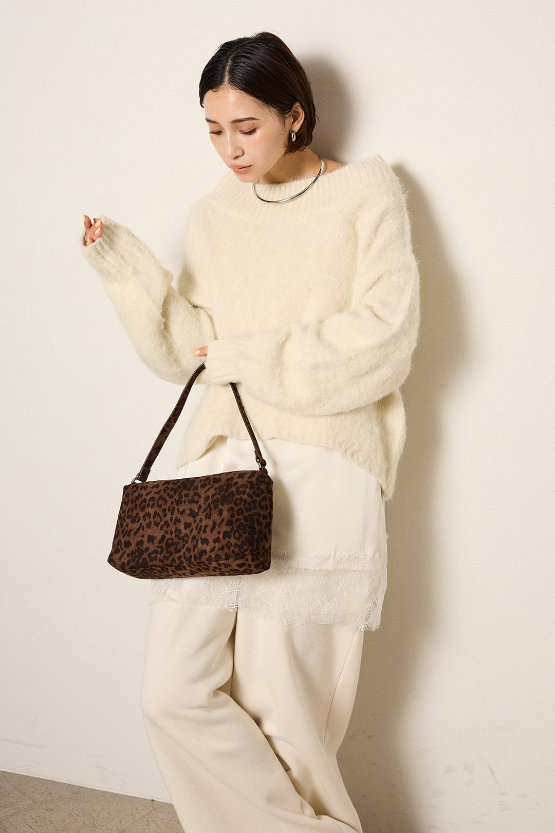 [SET]アルパカタッチオフショルニット+レース切り替えキャミソール(2set)