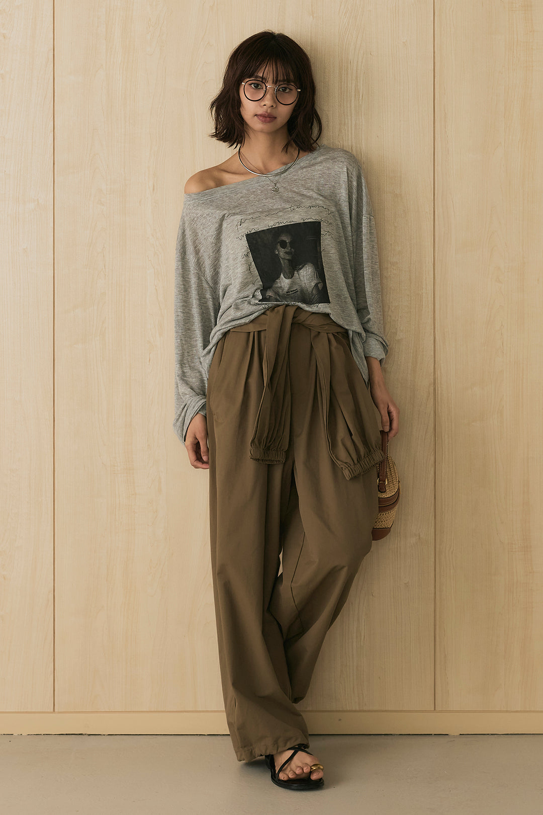 [SET]ヴィンテージグラフィックロンT+合繊ツイルスタンドウエスト巻きジョガーパンツ(2set)