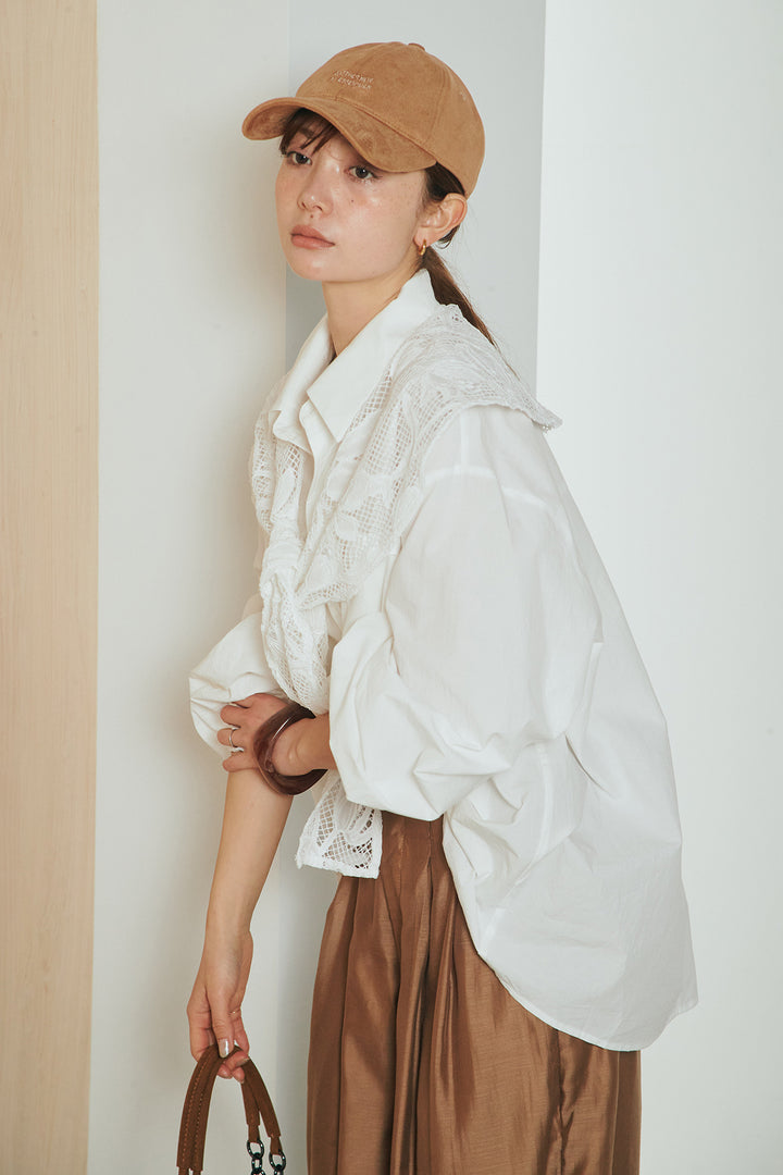 [SET]フラワー柄スカーフ付きシャツ+ダブルボタンワイドパンツ(2set)