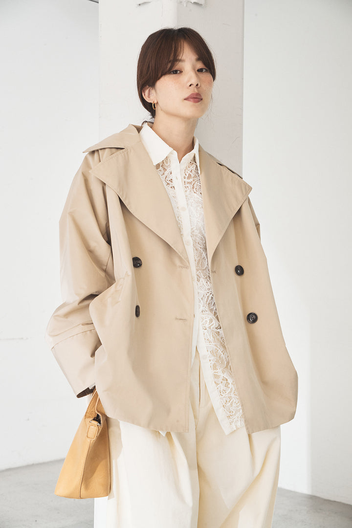[SET]ナイロントレンチコート+刺繍レースオーバーサイズシャツ(2set)