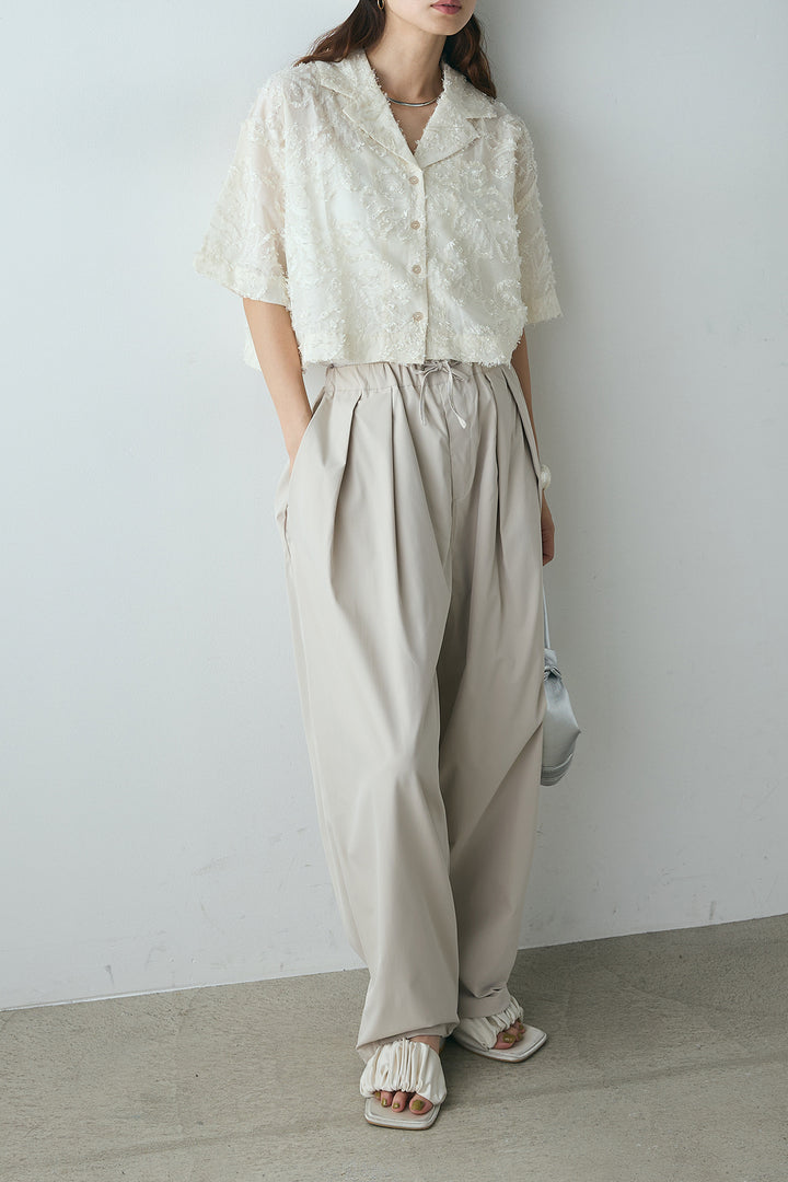 [SET]半袖オープンカラージャガード柄シャツ+タックワイドリラックスパンツ(2set)