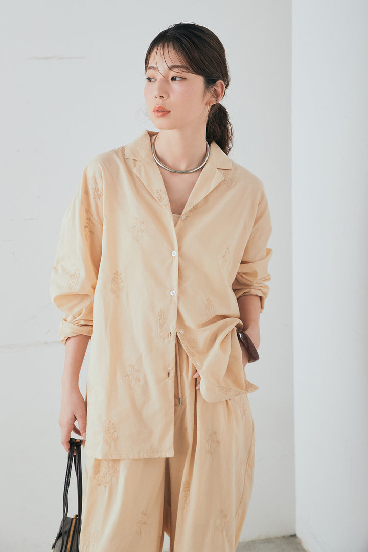 [SET]刺繍ローンオープンカラーシャツ+刺繍ローンタックイージーパンツ(2set)
