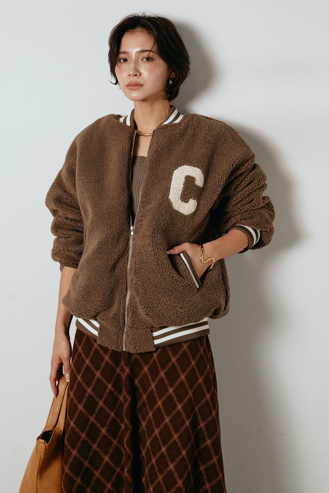 [SET]ロゴスタジャンボアブルゾン+フロッキー起毛チェックスカート(2set)