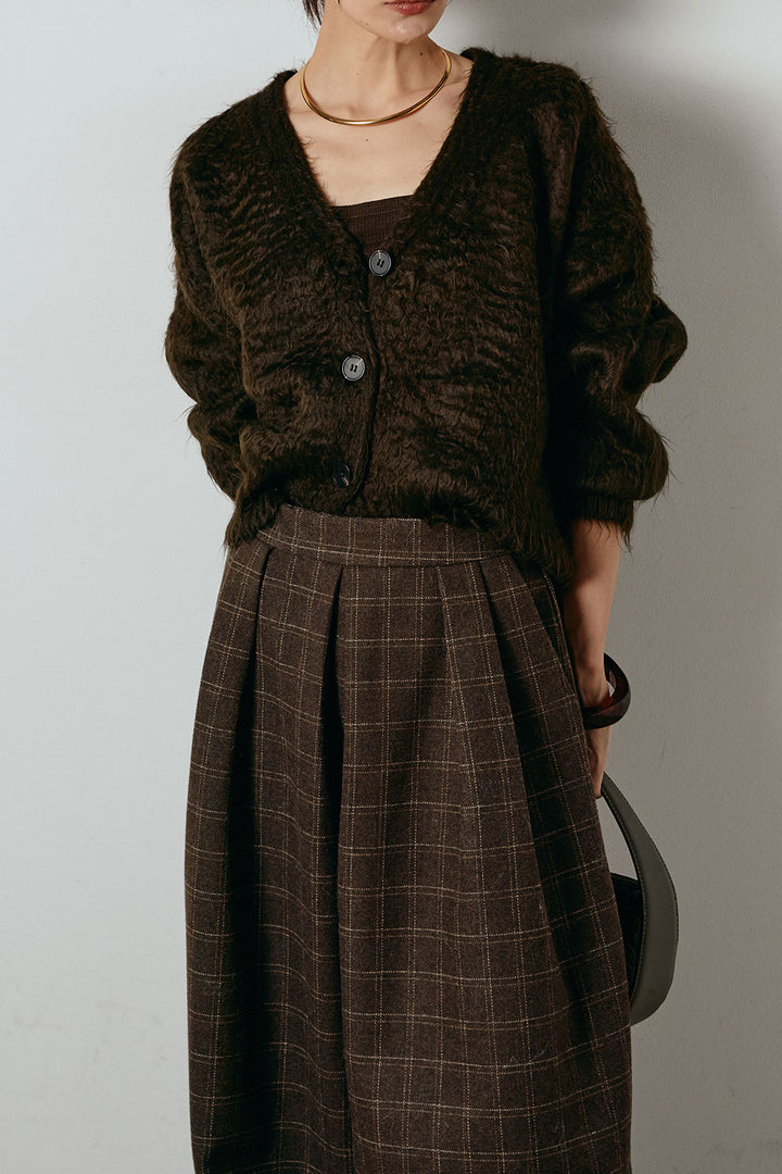 起毛ボタンニットカーディガン/コーヒー